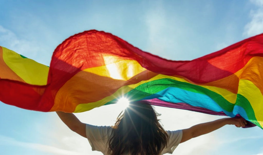 Girl under the rainbow flag