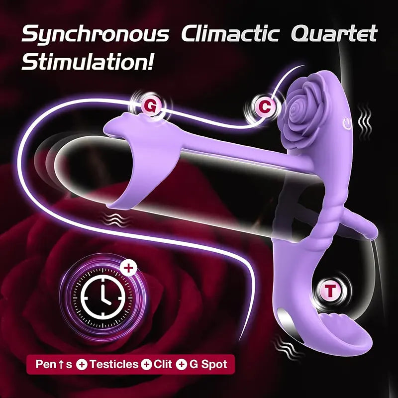 Purple Rose Vibrating Cock Ring